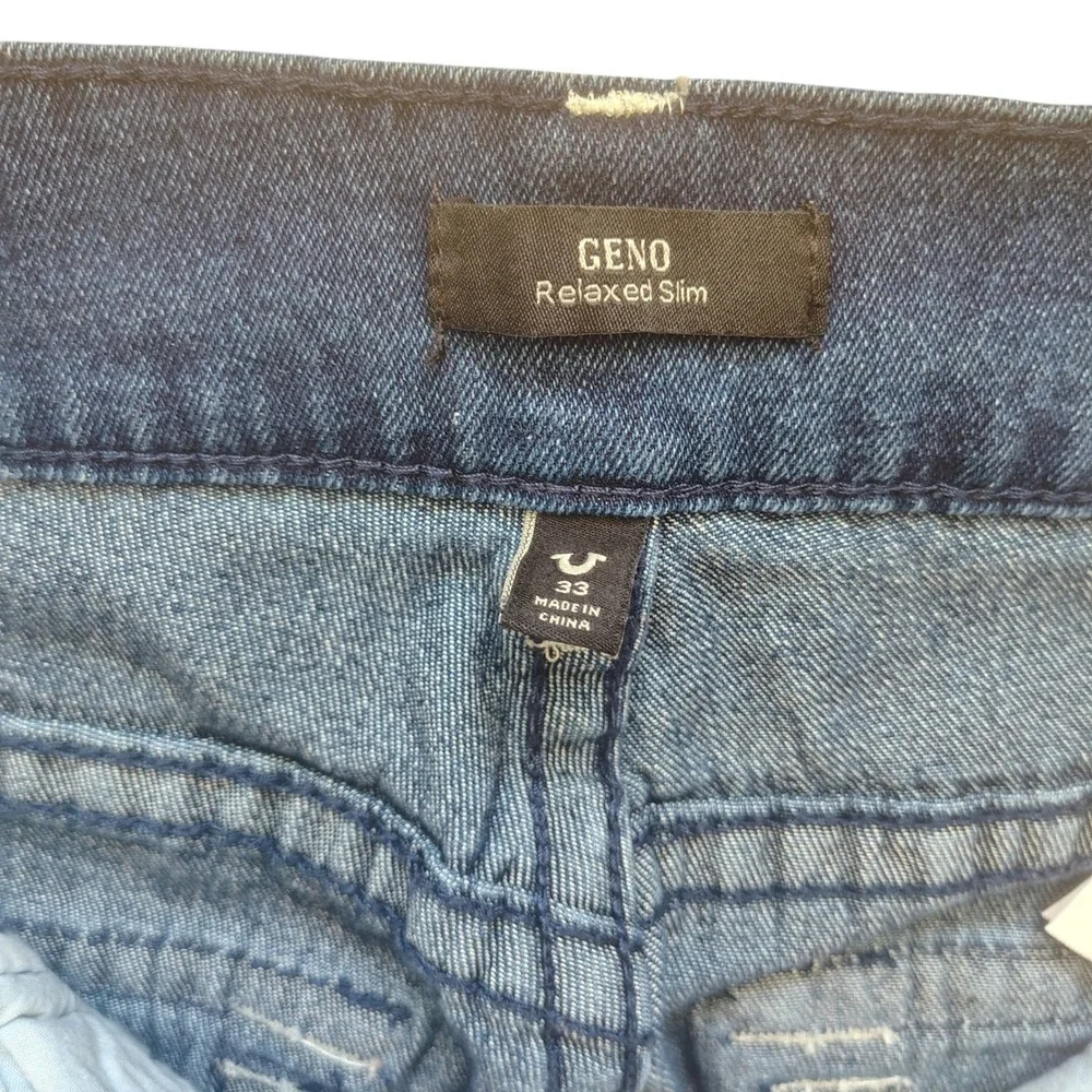 True Religion Geno Relaxed Slim Jeans Mens 33x32 Big T Flap Medium Rustic‎ Barn